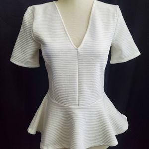 NWT H&M Ribbed Peplum V Neck Top Blouse XS White Cream